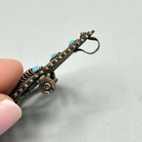 Vintage Silver 800 Pin Brooch Pendant Goldstone and Blue Ballotini Drop Shape - Picture 6 of 6